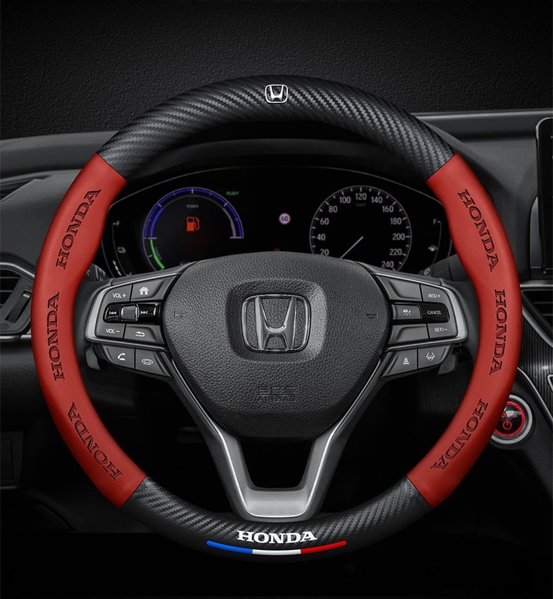ホンダ 専用 ハンドルカバー ステアリングカバー 円型 上質な逸品【美品】 本革 カーボン調 3色選択可拍卖