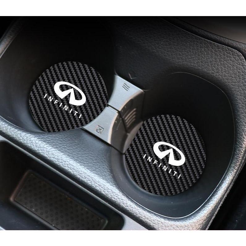 ◆インフィニティ◆炭素繊維 カップパッド ドリンクホルダー 装飾 ロゴ コースター ホルダー 直径7cm 2枚セット拍卖