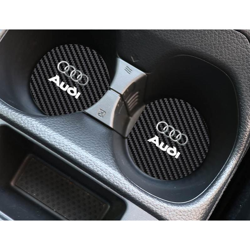 ◆アウディ AUDI◆炭素繊維 カップパッド ドリンクホルダー 装飾 ロゴ コースター ホルダー 直径7cm 2枚セット拍卖