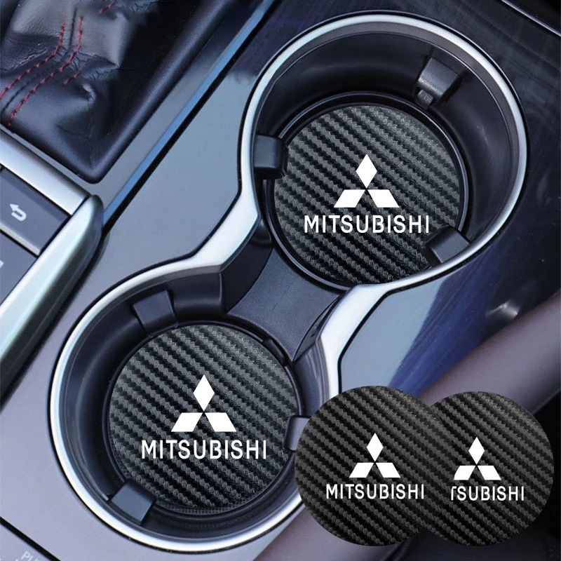 ◆三菱 MITSUBISHI◆炭素繊維 カップパッド ドリンクホルダー 装飾 ロゴ コースター ホルダー 直径7cm 2枚セット拍卖