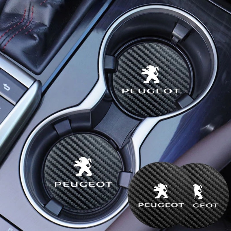 ◆プジョー PEUGEOT◆炭素繊維 カップパッド ドリンクホルダー 装飾 ロゴ コースター ホルダー 直径7cm 2枚セット拍卖