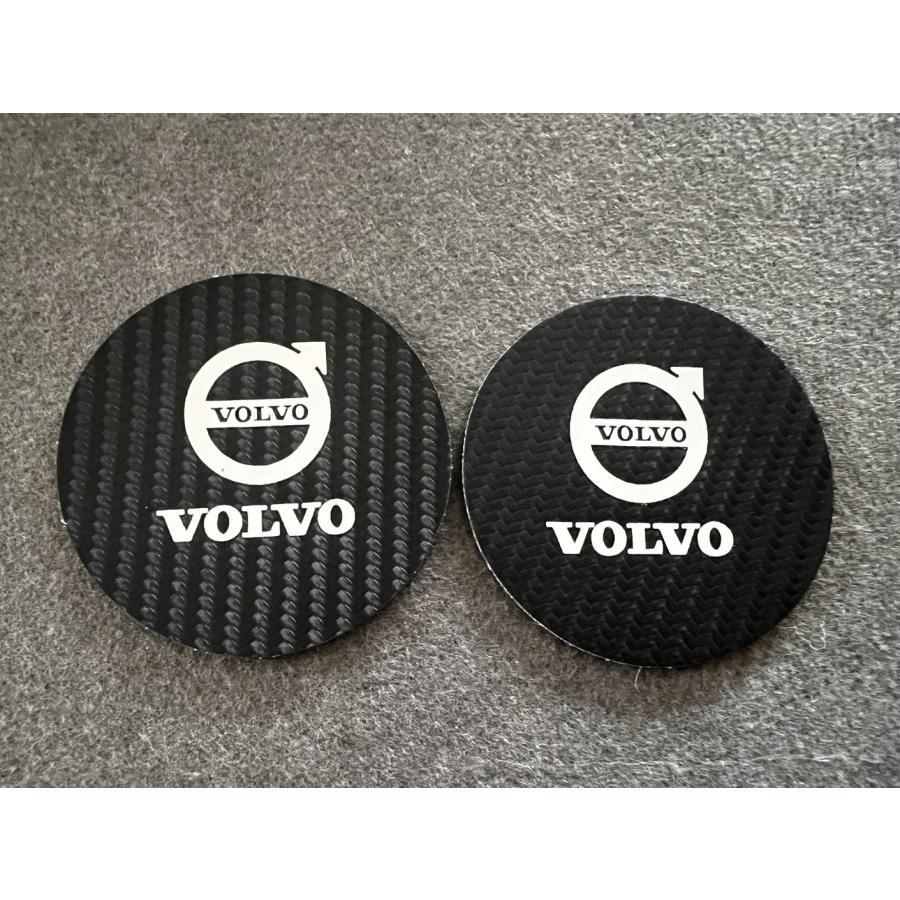 ◆ボルボ VOLVO◆炭素繊維 カップパッド ドリンクホルダー 装飾 ロゴ コースター ホルダー 直径7cm 2枚セット拍卖