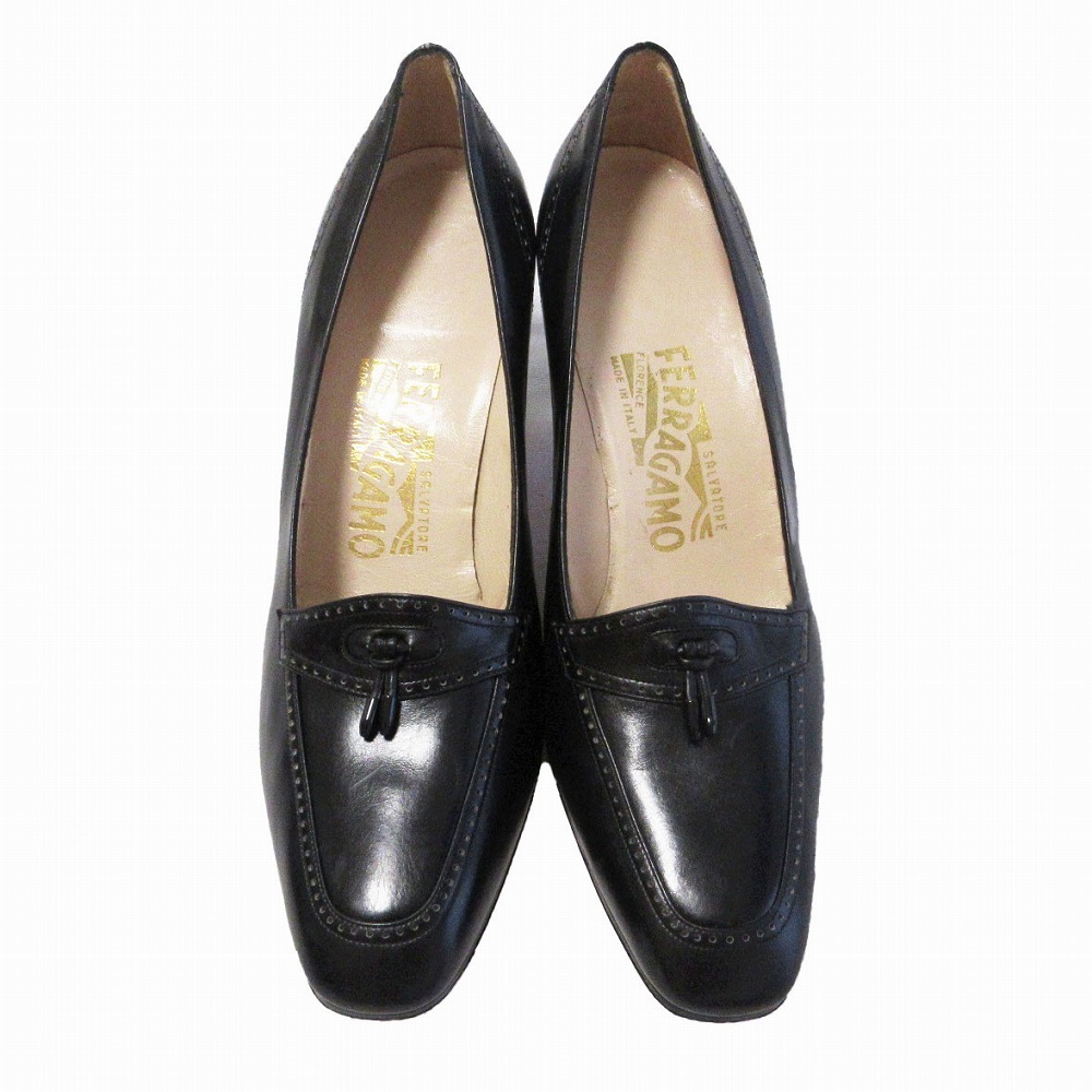 サルヴァトーレ フェラガモ Salvatore Ferragamo レザー タッセル パンプス シューズ ブラック サイズ25cm レディース 【中古】拍卖