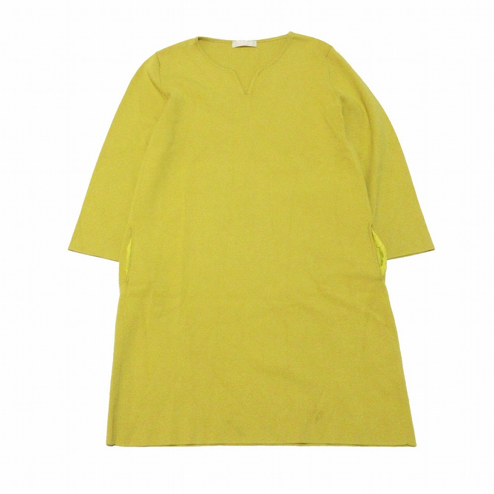 エスマックスマーラ S Max Mara ニットワンピース キーネック 長袖 ひざ丈 イエロー サイズL レディース 【中古】拍卖