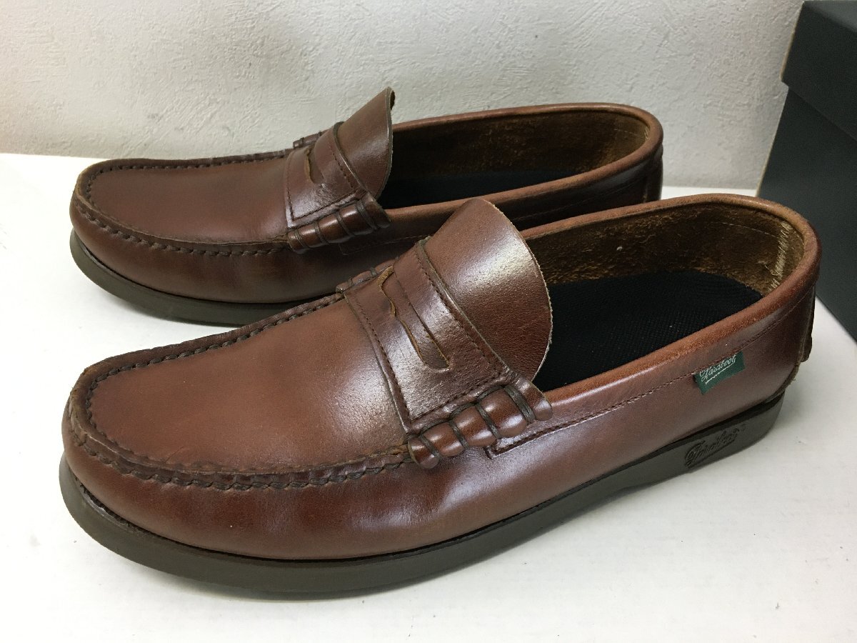 ◆Paraboots パラブーツ CORAUX MARINE 上質 美品 箱完備 レザー ローファー シューズ 靴 茶 サイズ7 スリッポン拍卖