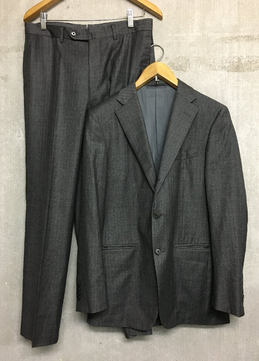 ◆BEAMS-F ビームス エフ 秋冬春 上質 ストライプ 3B セットアップ ジャケット パンツ スーツ グレー サイズ93 2117-1406-264-j拍卖