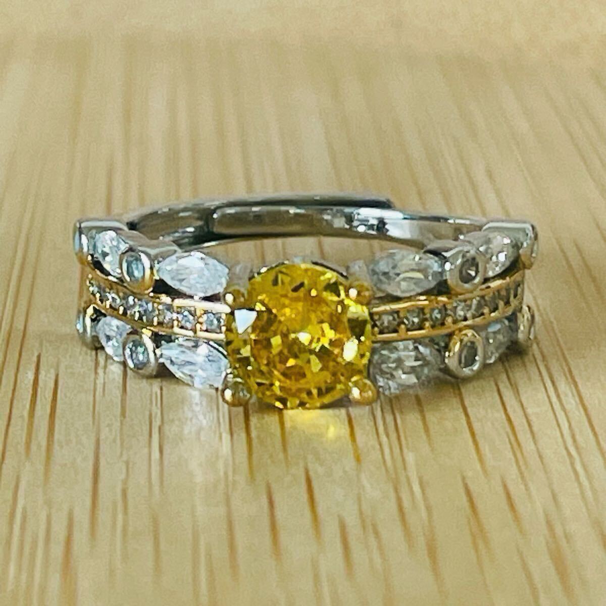 ★送料無料★匿名配送★イエローダイヤモンド?昭和リング ヴィンテージ指輪アンティーク フリーサイズ12.5号〜15号位拍卖