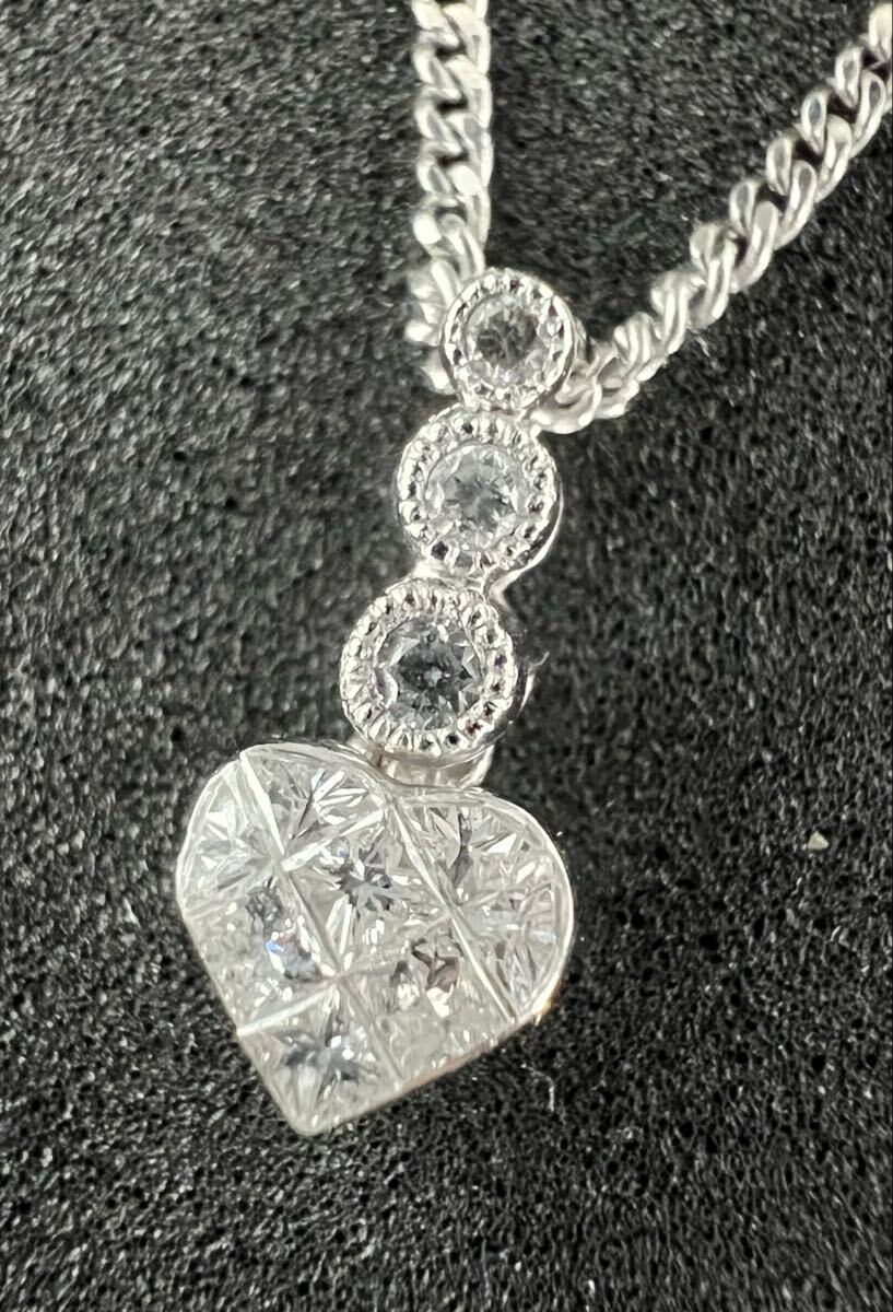 1円 Pt850 K18WG ネックレス ダイヤモンド ハート 3.8g EG2082拍卖