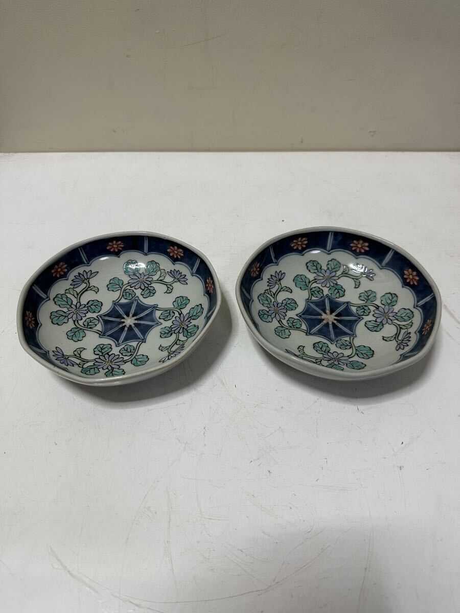 A909 有田焼 佐藤走波 深皿 小鉢 2客セット 草花文 染錦 16cm拍卖