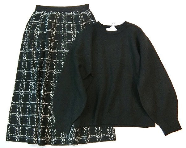 ■anyFAMエニィファム 大きいサイズ4(XL/13号)ニットセットアップ/ブラック系■拍卖