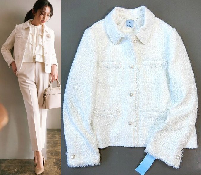 ■組曲大きいサイズ6(15号)ファンシーツイード 2WAYジャケット/パールホワイト30,030円■拍卖
