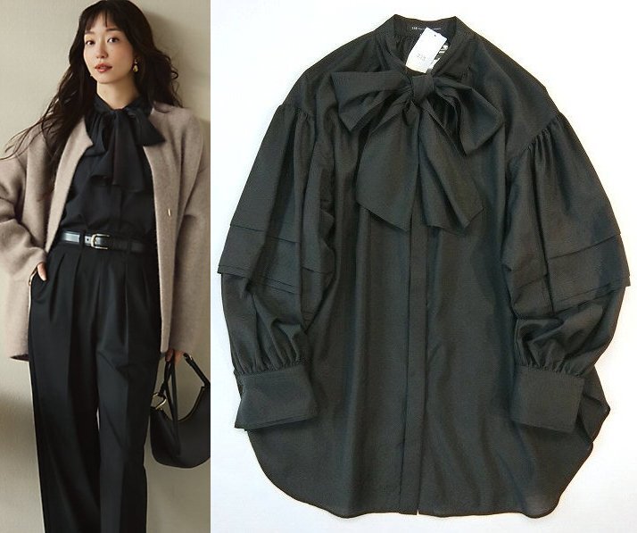 ■23区大きいサイズ48ブライトタイプライターボウタイブラウス/ブラック24,200円■拍卖