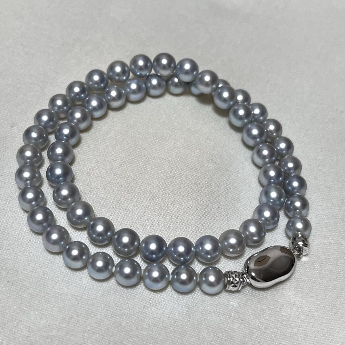 グレーパール 照り強! アコヤ真珠 7.0-7.5mm 41cm ネックレス 本真珠 アクセサリー SILVER pearl あこや パール拍卖