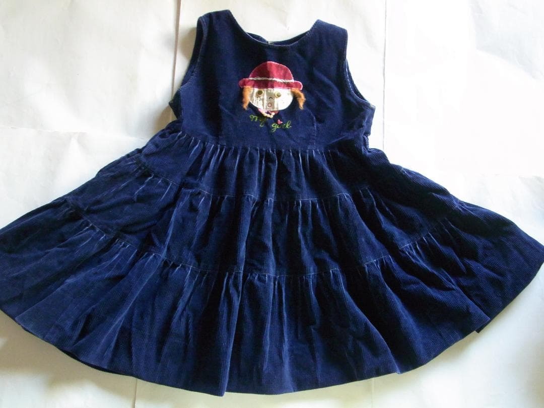 ★美品★ネイビー色★100%棉★コーデュロイ★フリル★ジャンパースカート★サイズ130拍卖