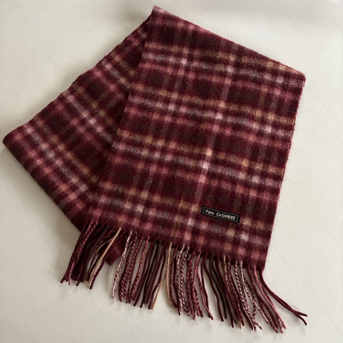 ピュアカシミヤ 100% マフラー チェック柄拍卖