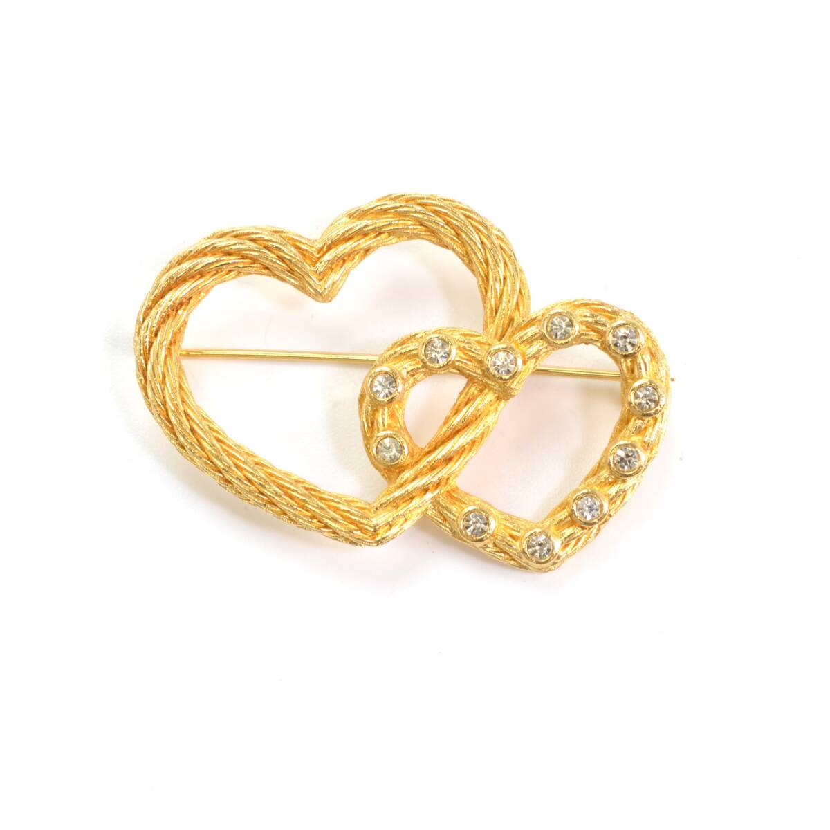 H.Tp 1円スタート Christian Dior クリスチャン ディオール ハート ブローチ ダブルハート アクセサリー ラインストーン ヴィンテージ拍卖