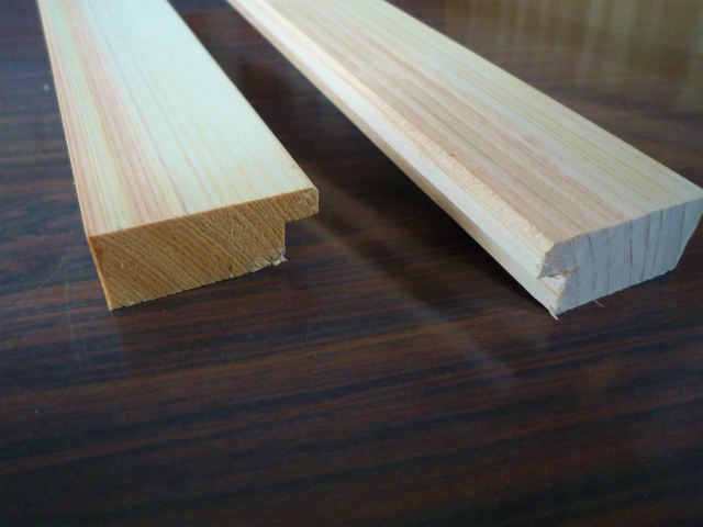 腰壁に!10mm羽目板用、桧見切り(巾木併用可)約950×40×17、2本/無節・上小/天乾材/表面サンダー仕上げ拍卖