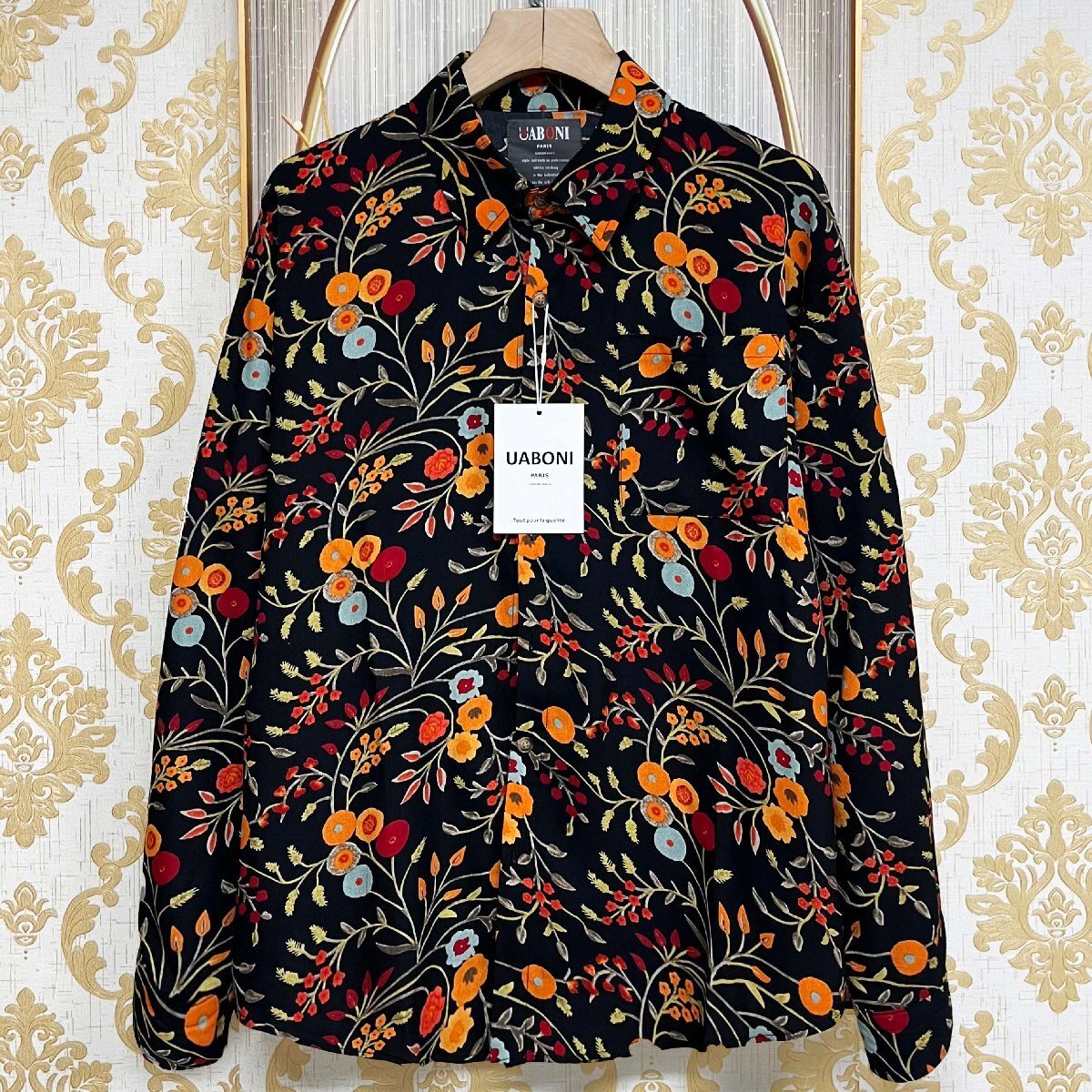 人気EU製&定価4万◆UABONI*Paris*長袖シャツ*ユアボニ*パリ発◆シルク混 折り襟 アロハ 開襟シャツ カジュアル リゾート 秋 L/48拍卖