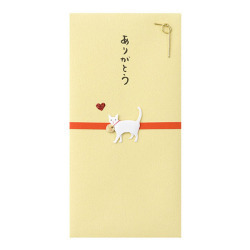 @【即決】▽ありがとう ネコ柄▽ ミドリカンパニー のし袋 金封 ポチ袋 2枚入 感謝 お礼 猫 ペーパークラフト イエロー 黄色 // 25259-006拍卖
