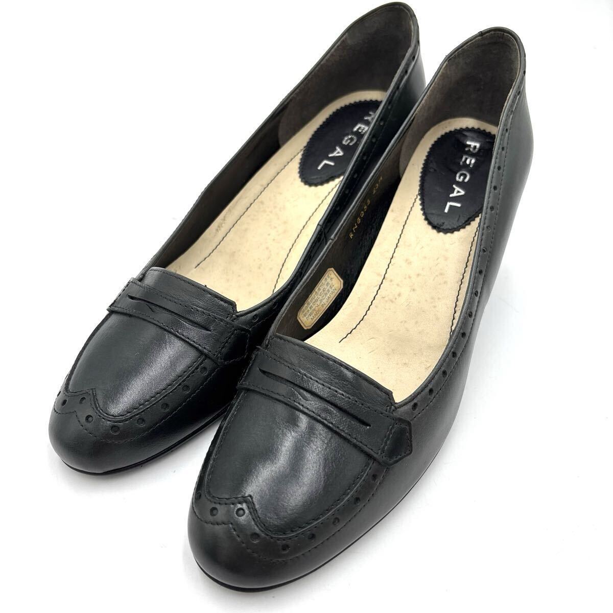 ◇ 洗練されたデザイン '日本製' REGAL リーガル LEATHER ヒール パンプス ラウンドトゥ size:23.5cm レディース シューズ 婦人靴 深緑系拍卖