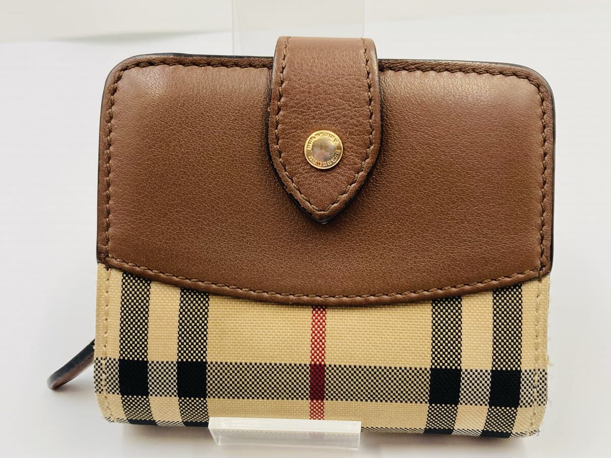 ■ BURBERRY バーバリー コンパクトウォレット ヴィンテージチェック レザー茶 2つ折財布 拍卖