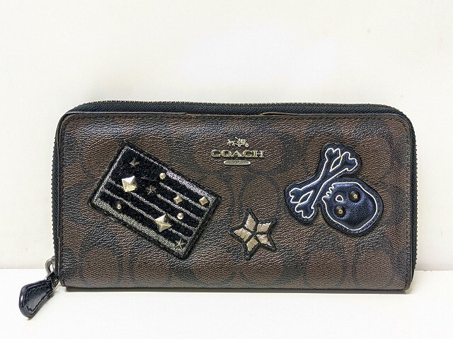 B2630-N37-1119◎ COACH コーチ シグネチャー 長財布 ロングウォレット ラウンドジップ ブラウン系 ファッション小物 現状品2◎拍卖