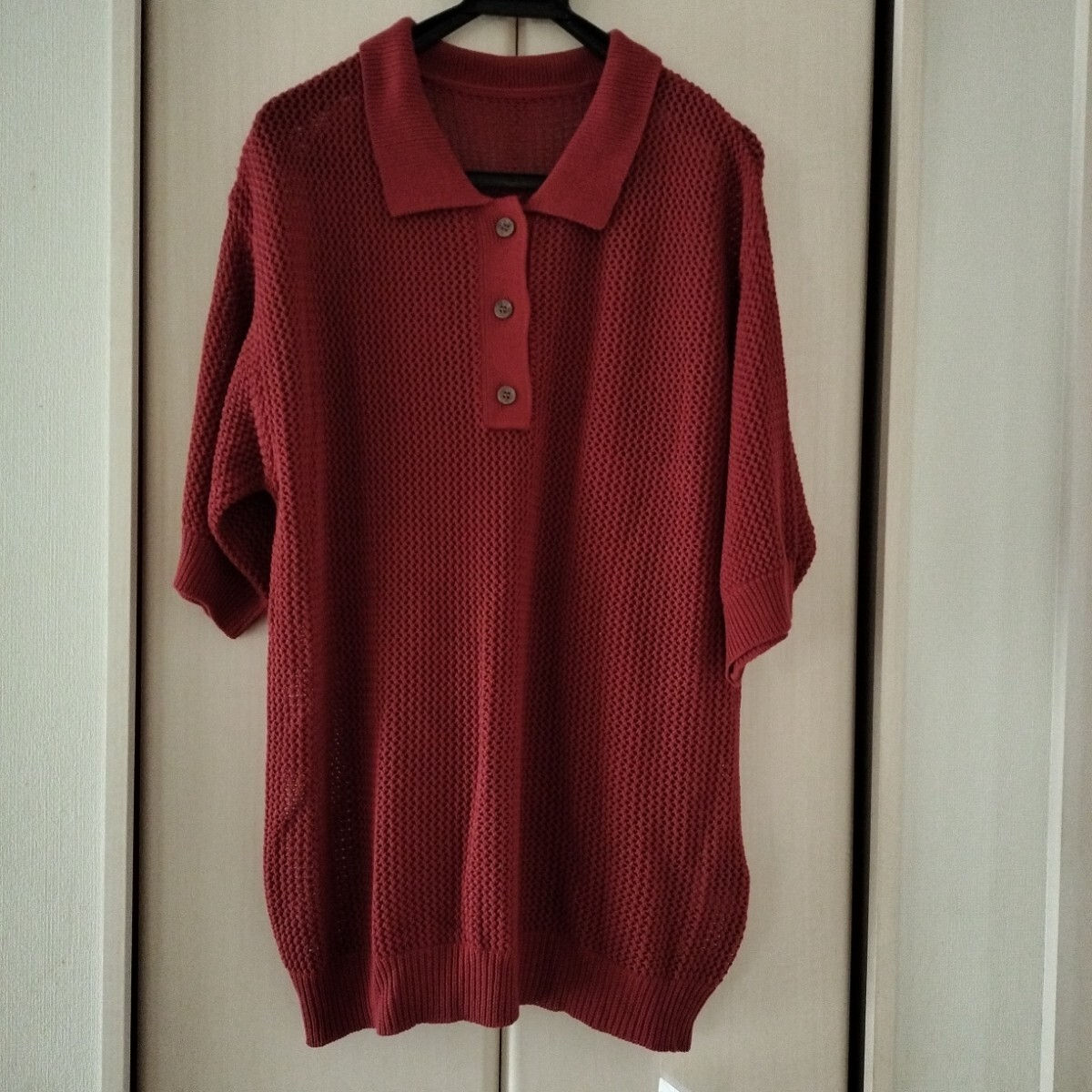 新品タグ付き【4L】 大きいサイズ SMILE LAND スマイルランド ニッセン 半袖ニット メッシュ 襟付き ボタン レディース ミセス 重ね着 茶系拍卖