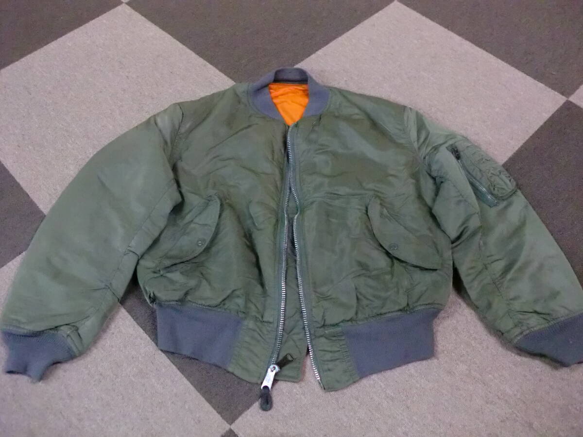 90s ALPHA MA-1 L USA製 IDEALジッパー セージグリーン ヴィンテージ オールド フライトジャケット ボンバー アーミー アルファ ミリタリー拍卖
