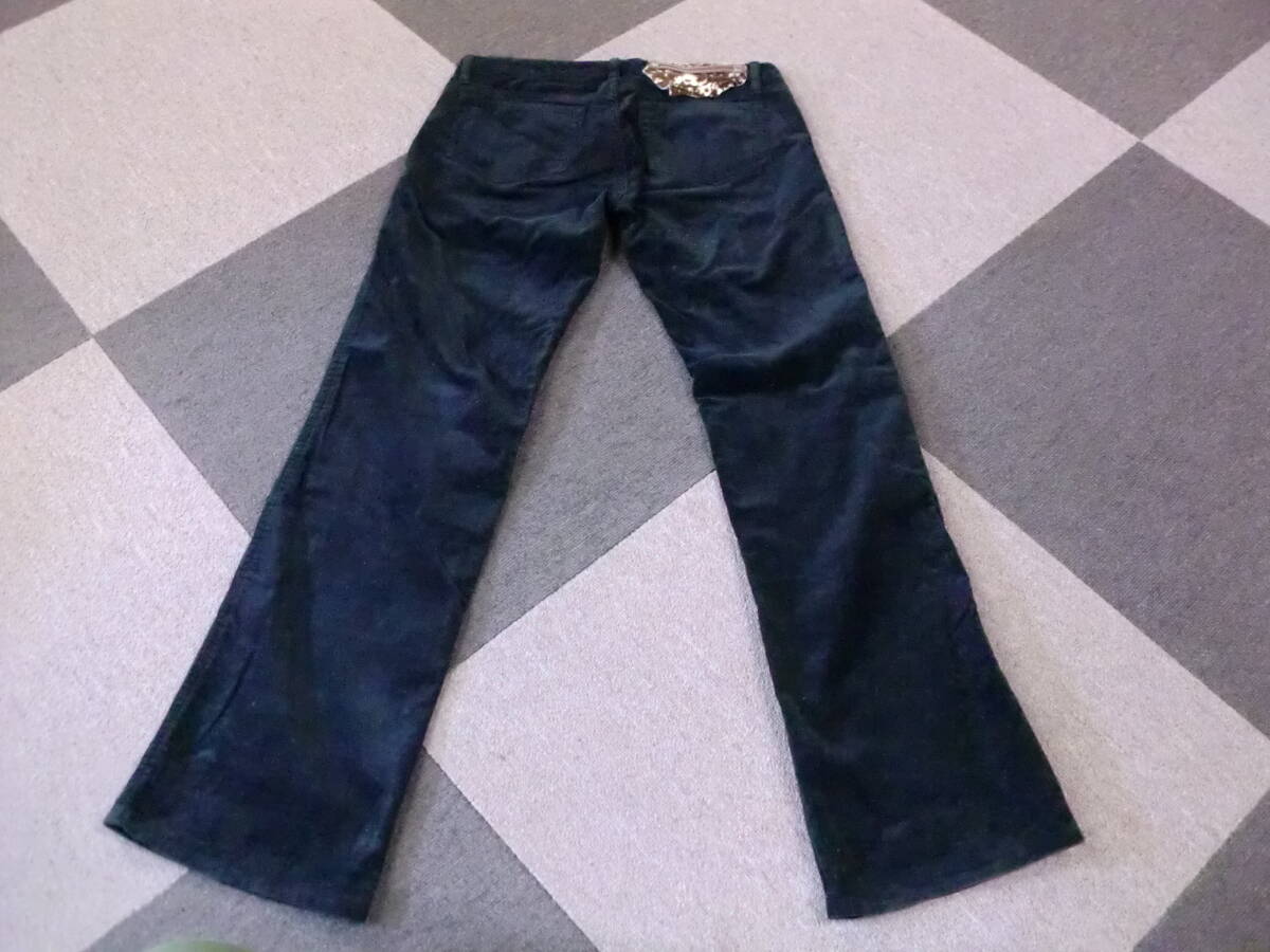 BURBERRY BLUE LABEL コーデュロイ パンツ 38 黒 ハラコ 革パッチ ブーツカット Y2K 平成 ギャル バーバリー ローライズ FQF77-642拍卖