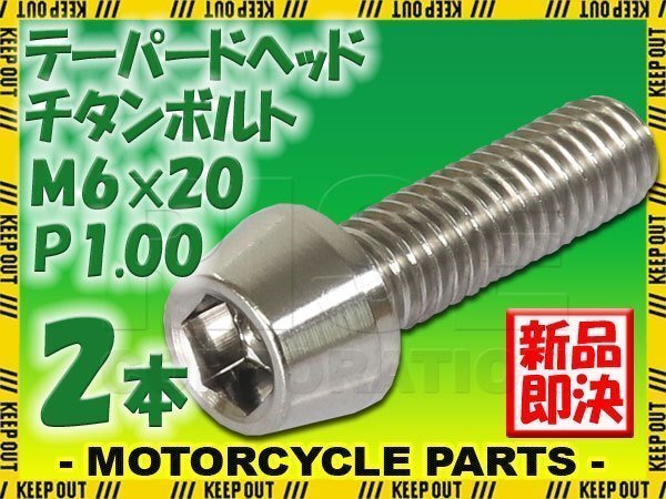 メール便OK!M6×20 P1.00 チタンボルト 2本セット 6mm 20mm ピッチ1.00 シルバー テーパーボルト キャップボルト クランクケース バイク拍卖