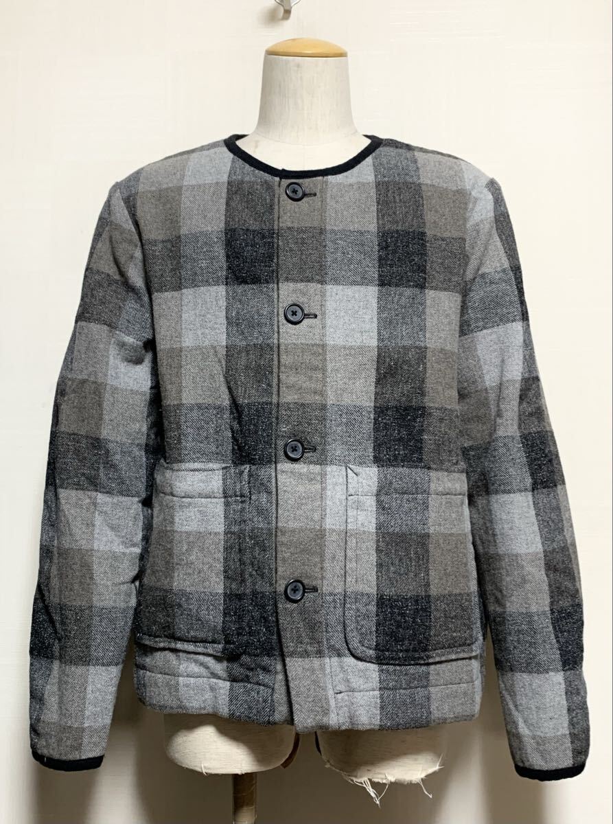 極上:UNITED ARROWS & SONS.ノーカラー ウールツイード ジャケット XL(チェック柄/中綿入/肩48幅56丈70/sanca sacai workers type)拍卖