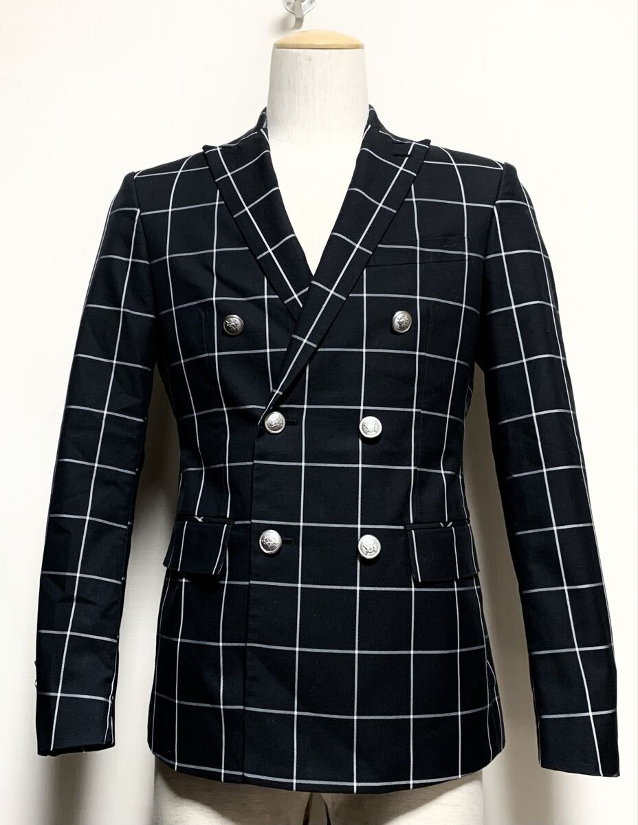 新品同様:semantic design(セマンティックデザイン).ダブル ブレスト ジャケット M(黒/チェック/本切羽/肩43幅49/V系/tornado mart 5351)拍卖