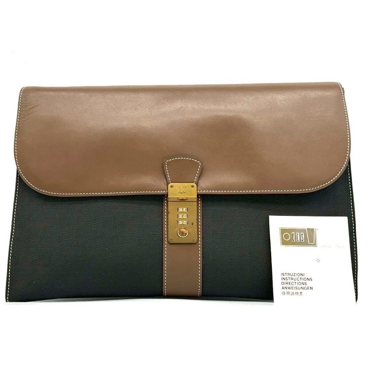 極美品 dunhill ダンヒル セカンドバッグ クラッチバッグ レザー PVC ビジネスバッグ ロゴ金具 ブランド メンズ ゴールド金具 高級感拍卖