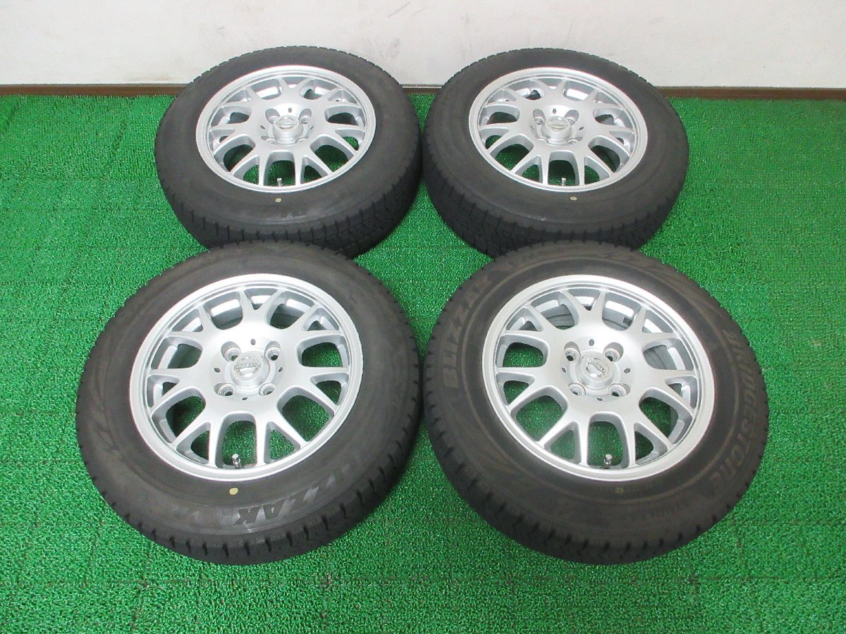 F834【条件付 送料無料】165/70R14 超溝高 8.5分山 ブリヂストン スタッドレス VRX2 ♪ 21年製 ホイールセット 4本 日産 純正 激安 マーチ拍卖