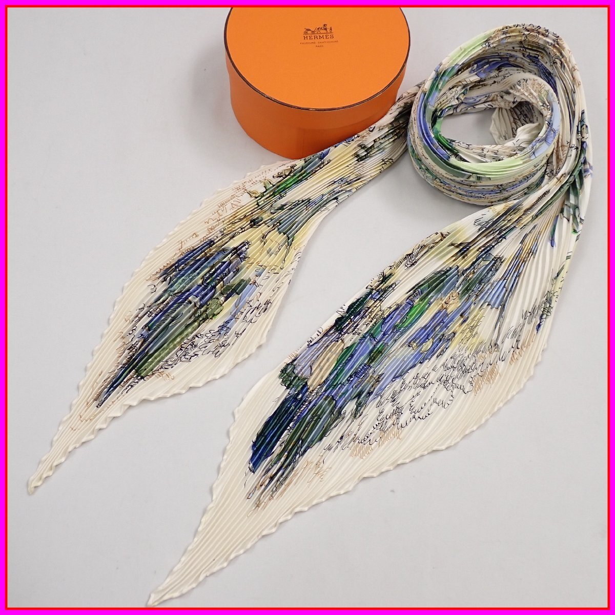 ☆1円 未使用 HERMES/エルメス シルク100% カレプリセ プリーツスカーフ LES AMAZONES/アマゾネス/外箱付き&2181000002拍卖