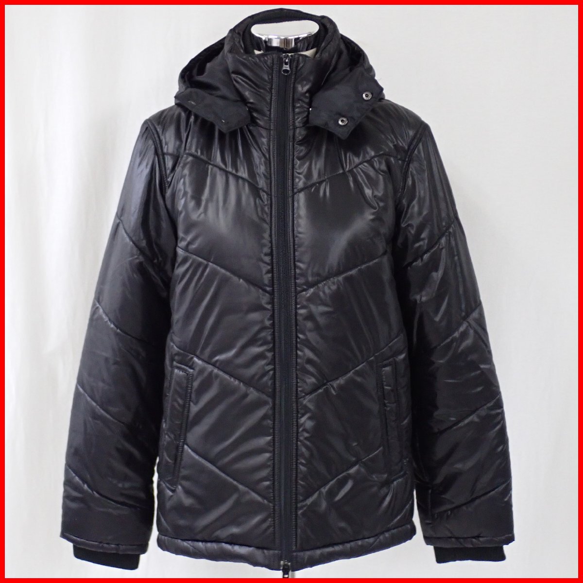 ★RAGEBLUE/レイジブルー 中綿ジャケット レディースL/ブラック/軽量/アウター/上着/フード着脱可&2131300047拍卖