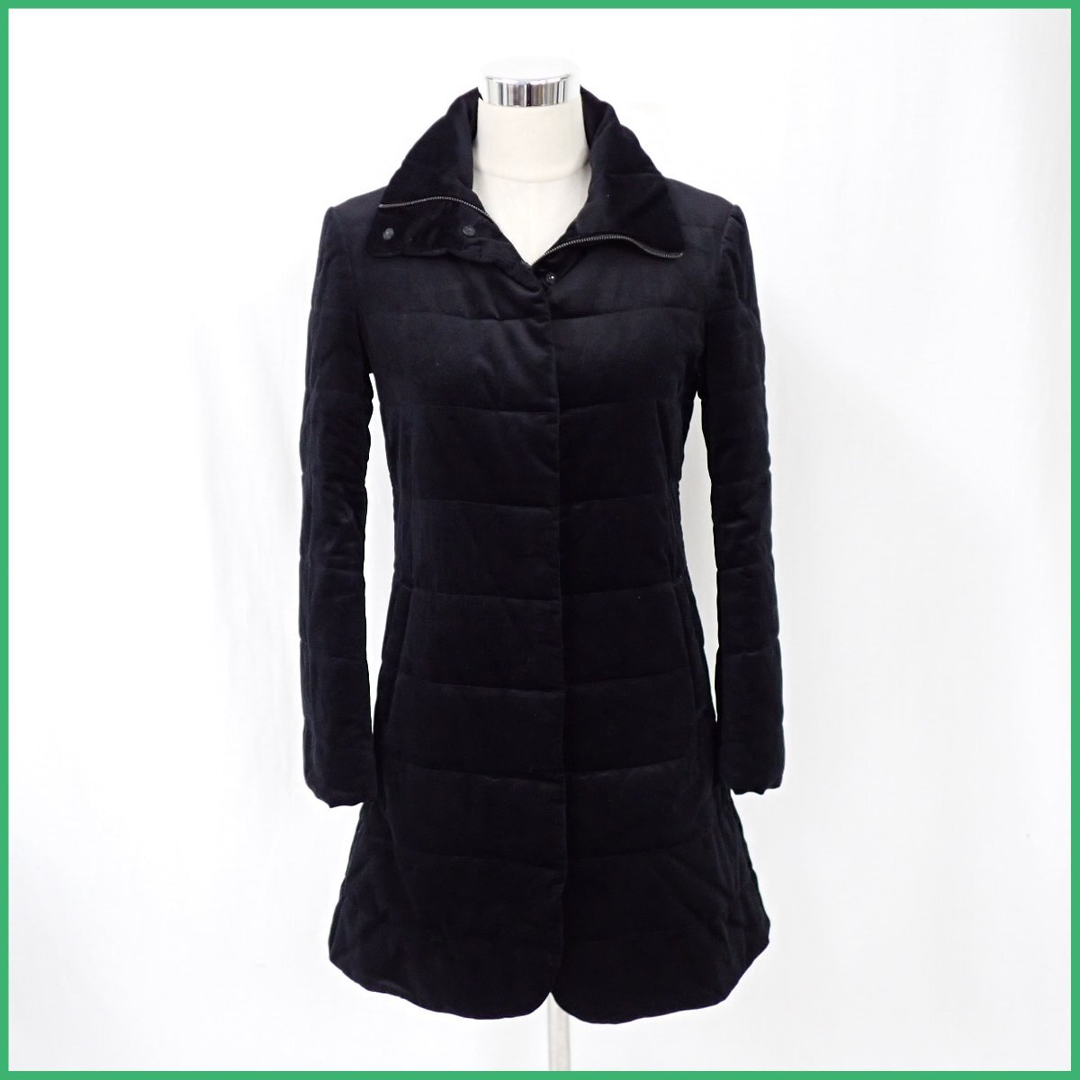 ★EMPORIO ARMANI/エンポリオアルマーニ ベロア 中綿コート 36/レディースS相当/ブラック/コットン混&1816000125拍卖