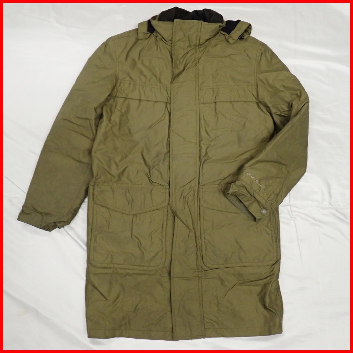 ◆Eddie Bauer/エディーバウアー WEATHEREDGE キルティングライナー付きコート メンズXS/カーキ/ナイロン100%/フード着脱可&0000006545拍卖