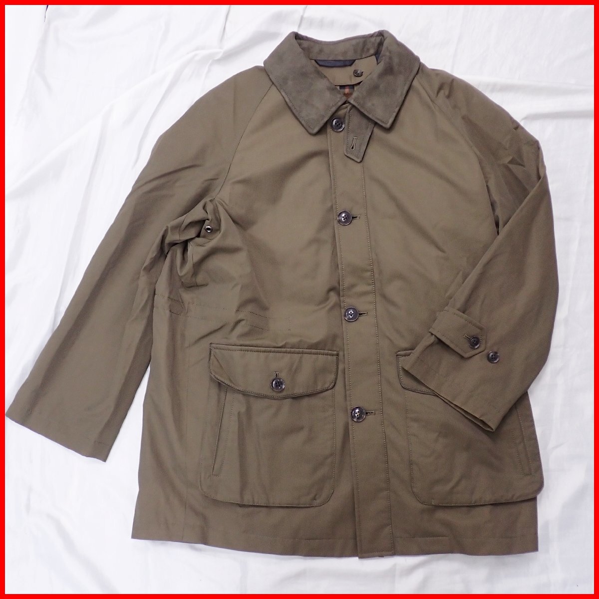 ★DAKS/ダックス ダウンライナー付き ステンカラー ハーフコート S/メンズM~L相当/カーキ&0958100063拍卖