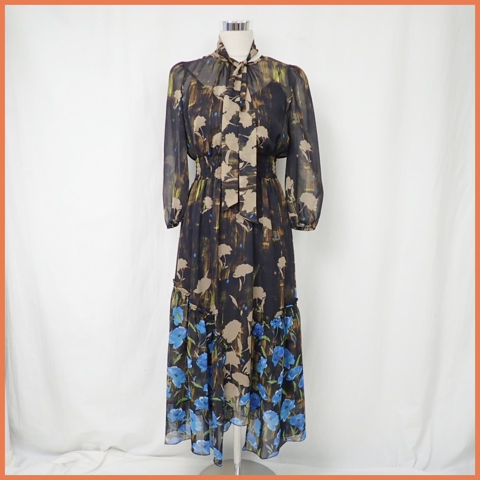 ★未使用 コルコバード 七分袖ワンピース S/ロング丈/ブラック×ベージュ×ブルー系/ダブルスタンダードクロージング/ダブスタ&1708500103拍卖