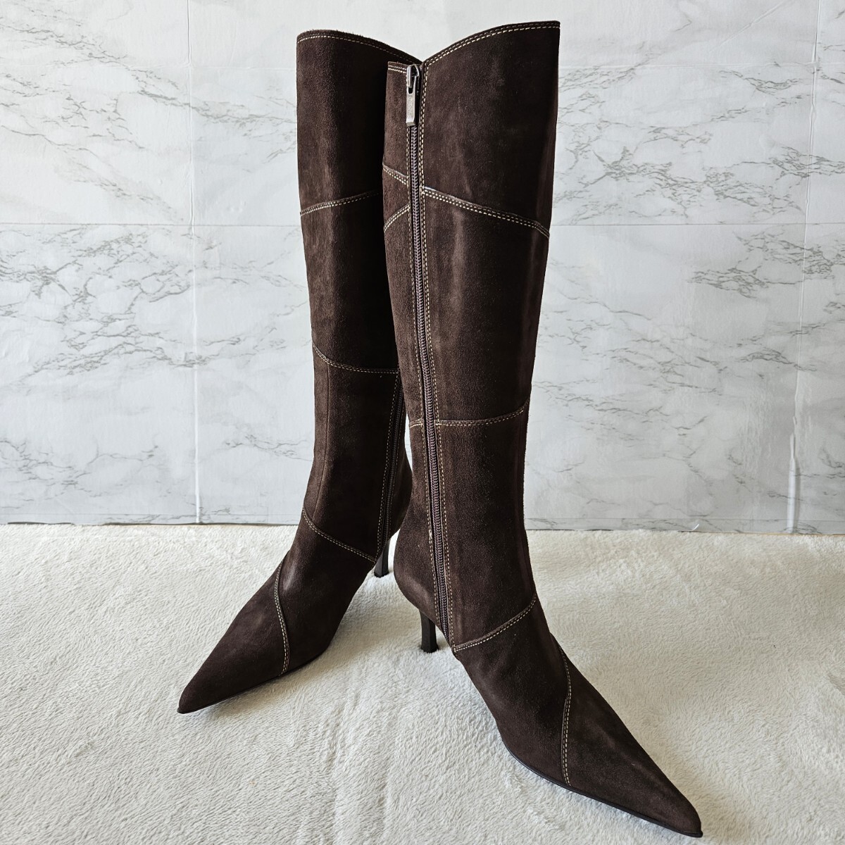 【美品】Meda ロングブーツ サイドジップ 皮革 ブラウン スエード サイズ23cm拍卖