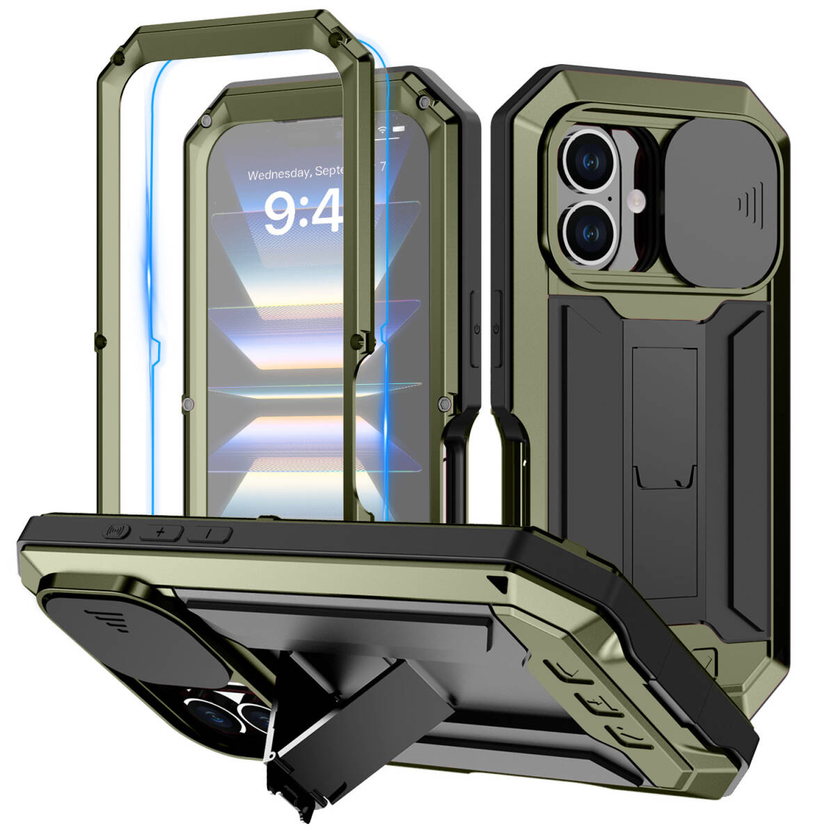 iPhone 17 16 15 14 13 Pro max Plus Air ケース アルミ 防水 防塵 防振 耐衝撃 保護 スタンド機能 アイフォン 17 プロ マックス プラス拍卖