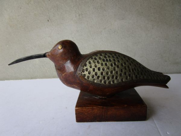 1960~70年代 イタリア 木+金属製の佇む鳥のオブジェ 24.5cm長 ハンドカーヴィング /アーツ アンド クラフツ/イームズ/ウェグナー/Vistosi拍卖