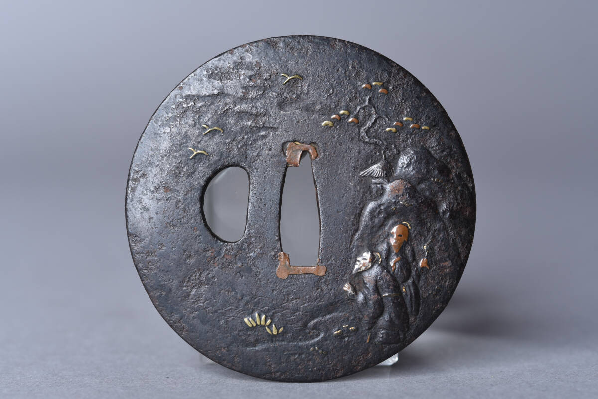 【SBCB】C003 古鉄 象嵌 風景人物図鍔 刀装具 武具拍卖