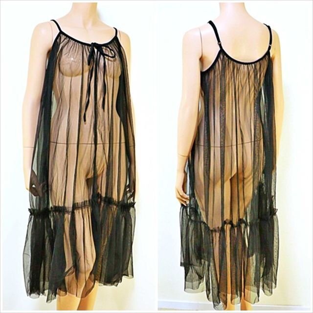 CE5-U57☆//ビッグXLサイズ♪/バスト115以上♪SEXYなシアーブラック☆伸縮性有*ナイトウェア※一番安価な送料はゆうパケットなら280円拍卖