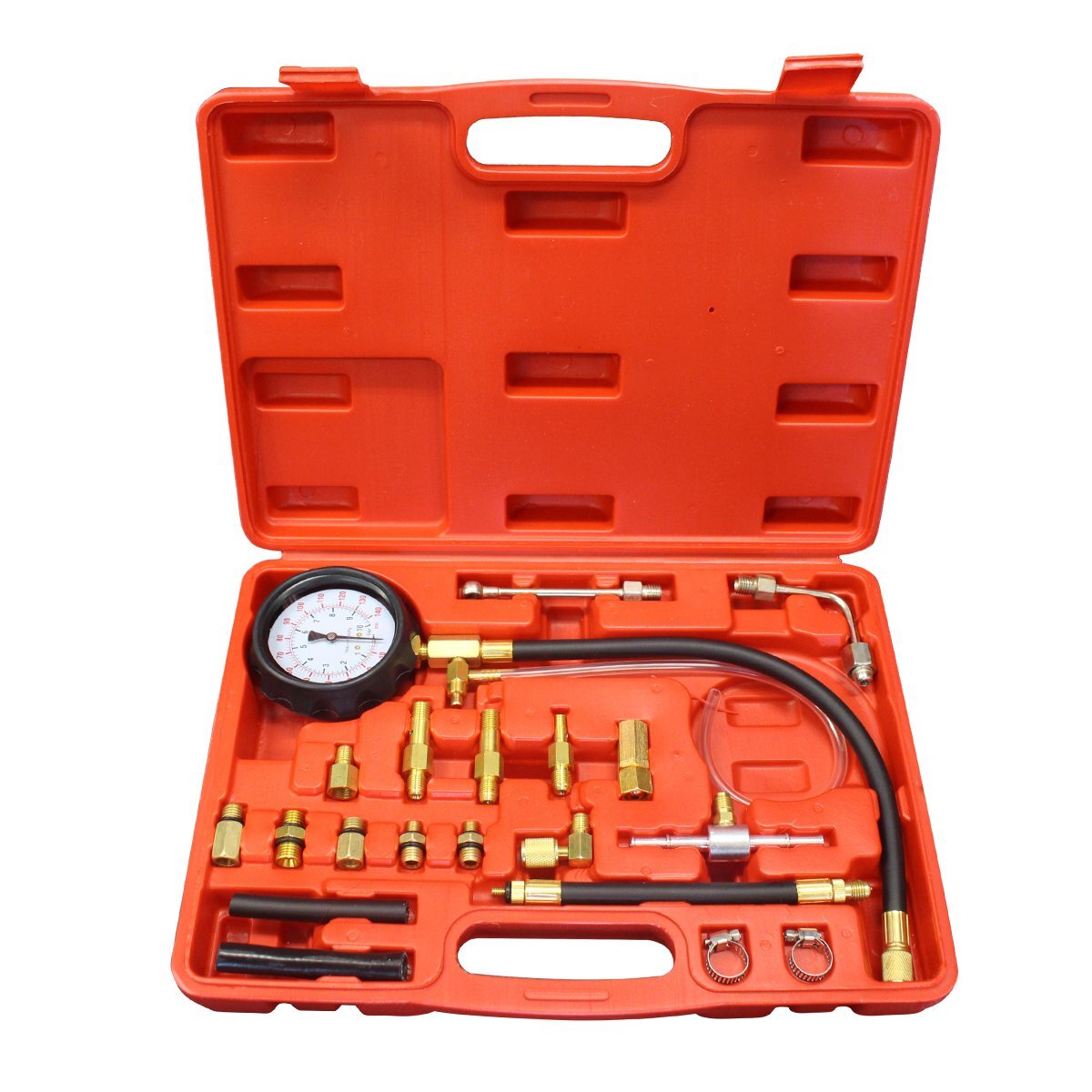 【送料無料】『燃圧測定』ガソリン 燃圧計セット 国産車 欧州車対応 プレッシャーテスター 燃料圧力計 燃圧 バキュームゲージ ケース付拍卖