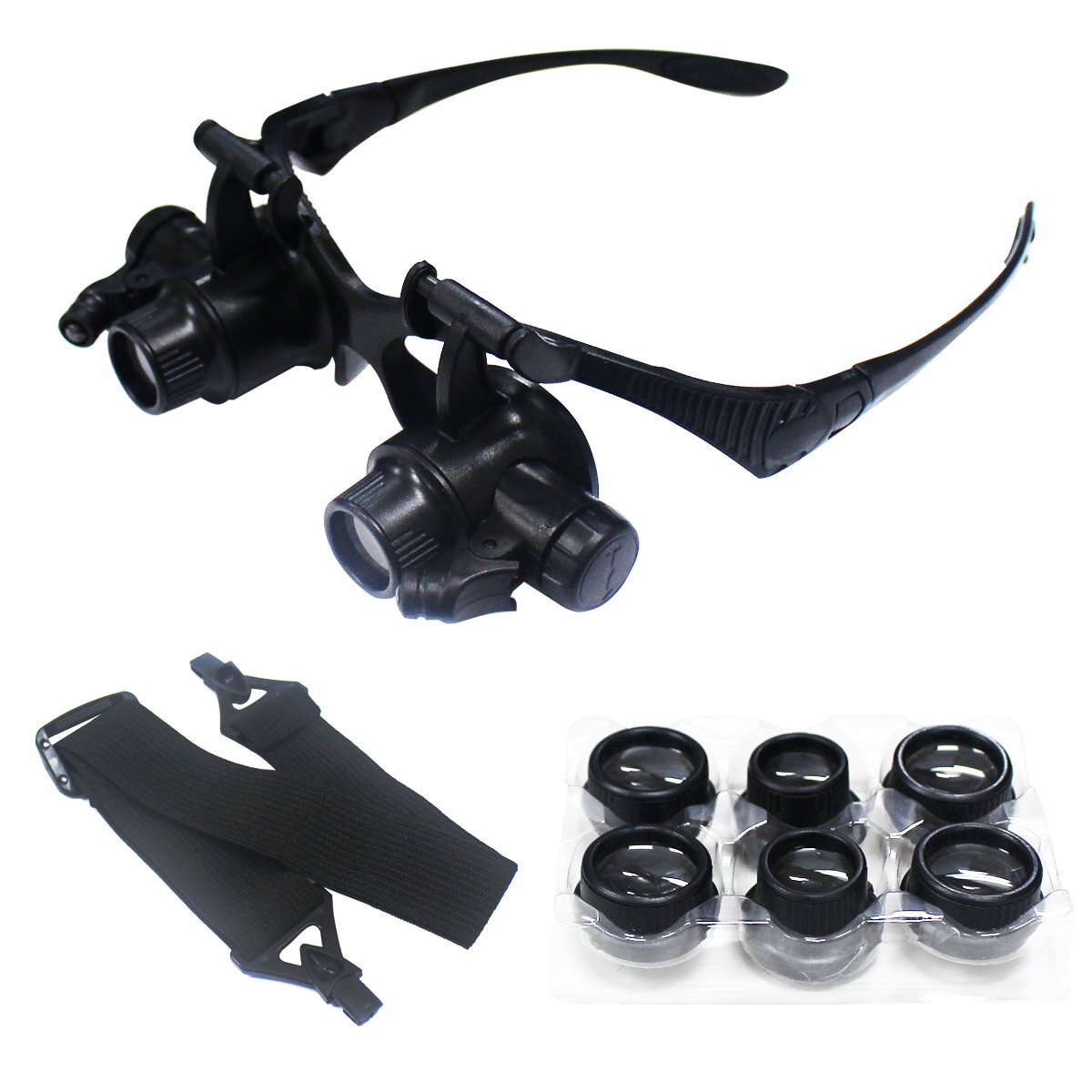 【送料無料】メガネ ルーペ LED ライト付 拡大鏡 10倍 15倍 20倍 25倍 眼鏡式 めがね ヘッドルーペ プラモデル 鑑定 精密 製作 工具拍卖