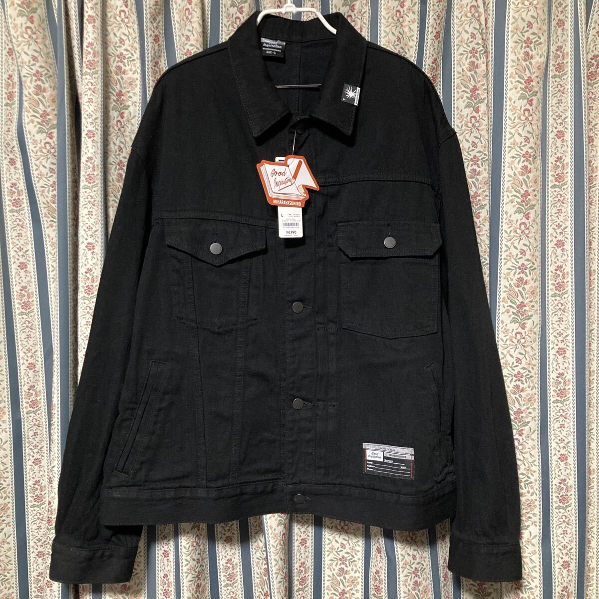 新品 GU ジーユー × ミハラヤスヒロ オーバーサイズ デニムジャケット Gジャン L ブラック MIHARA YASUHIRO ブルゾン 黒 ロゴパッチ拍卖