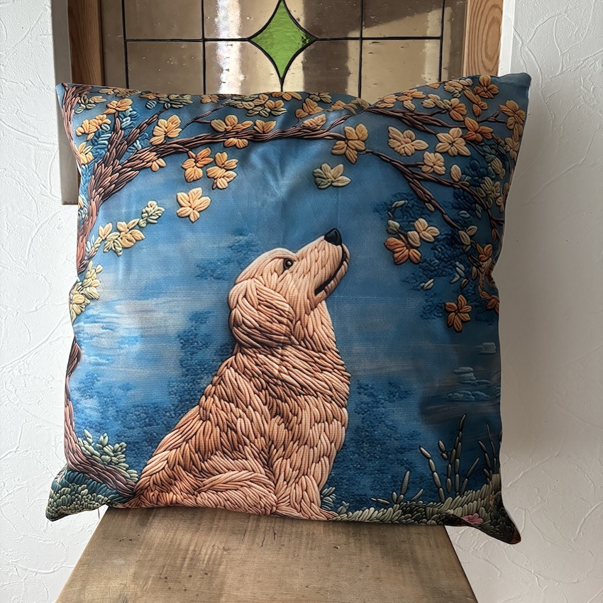 クッションカバー・ゴールデンレトリーバー・秋 45x45cm カバーのみ 片面プリント拍卖