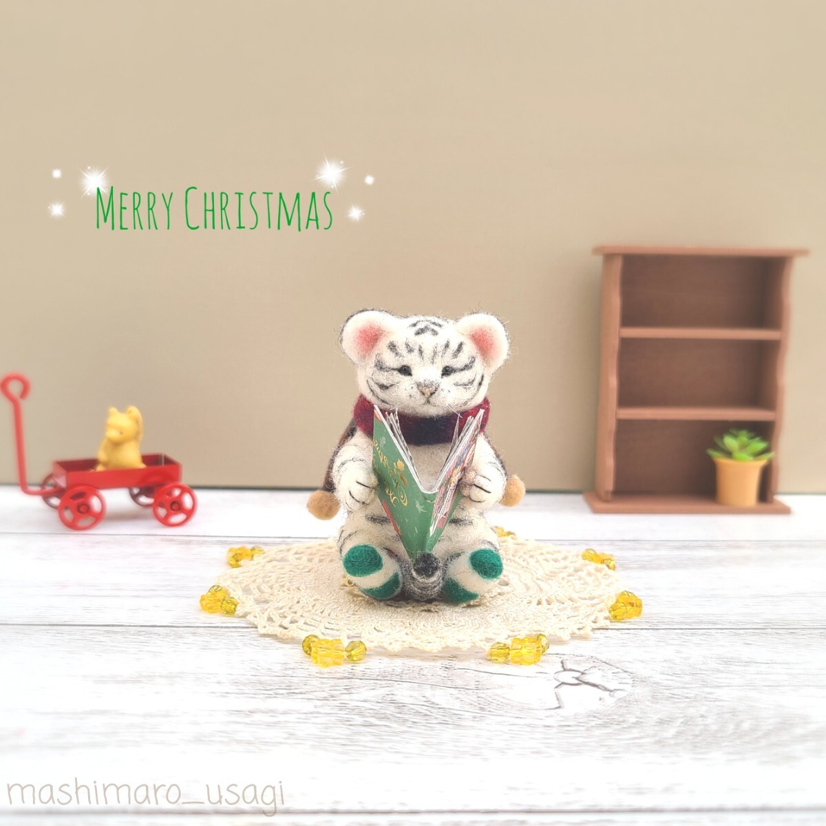冬ごもりのホワイトタイガー*羊毛フェルト ハンドメイド ミニチュア ドール ハウス ブライス クリスマス 虎拍卖
